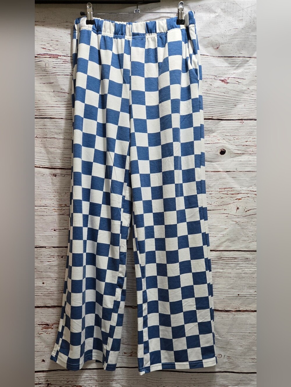 Wide Leg Checkerboard Pants - Blue & White - Picture 8 of 8
